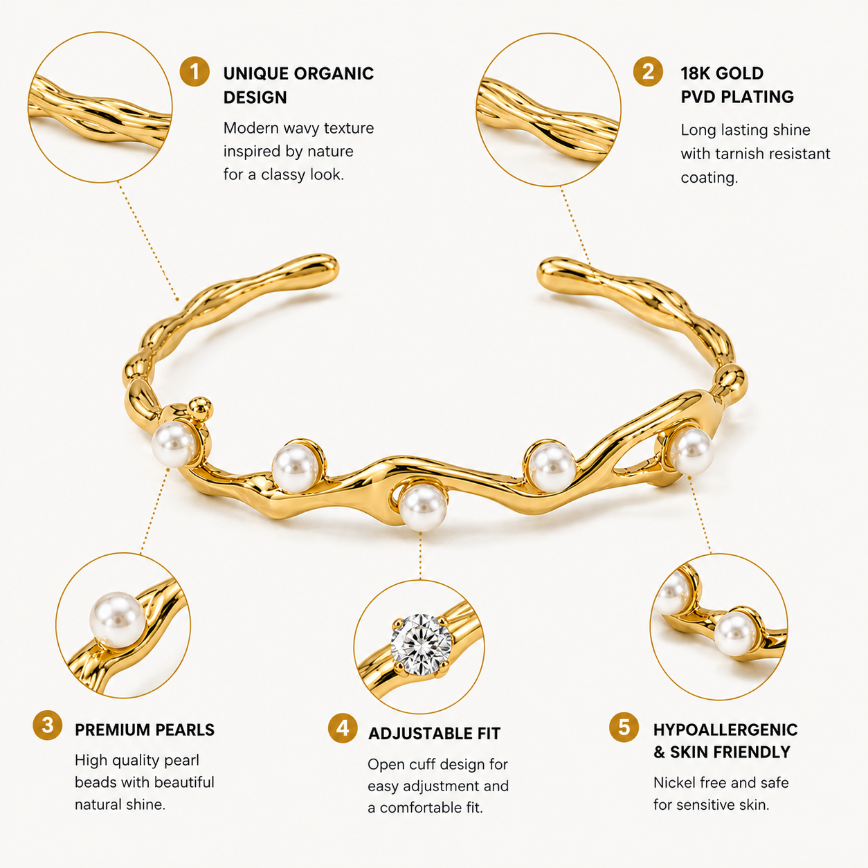 Pearl Wave Cuff Bracelet