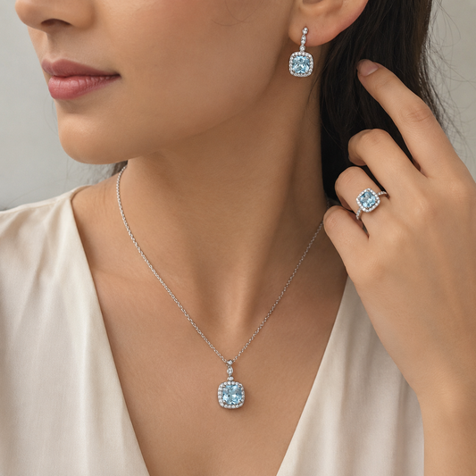 Aquamarine Blue Diamond Jewellery Set