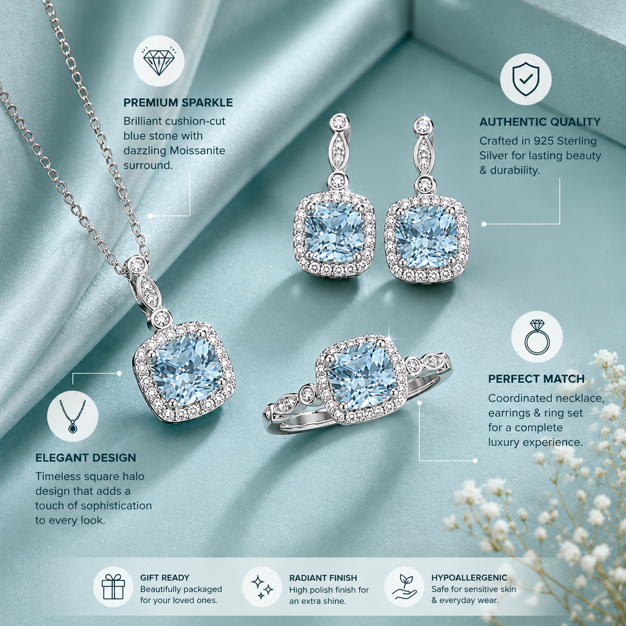 Aquamarine Blue Diamond Jewellery Set