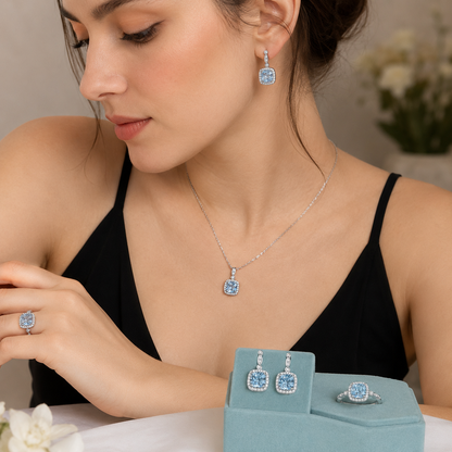 Aquamarine Blue Diamond Jewellery Set