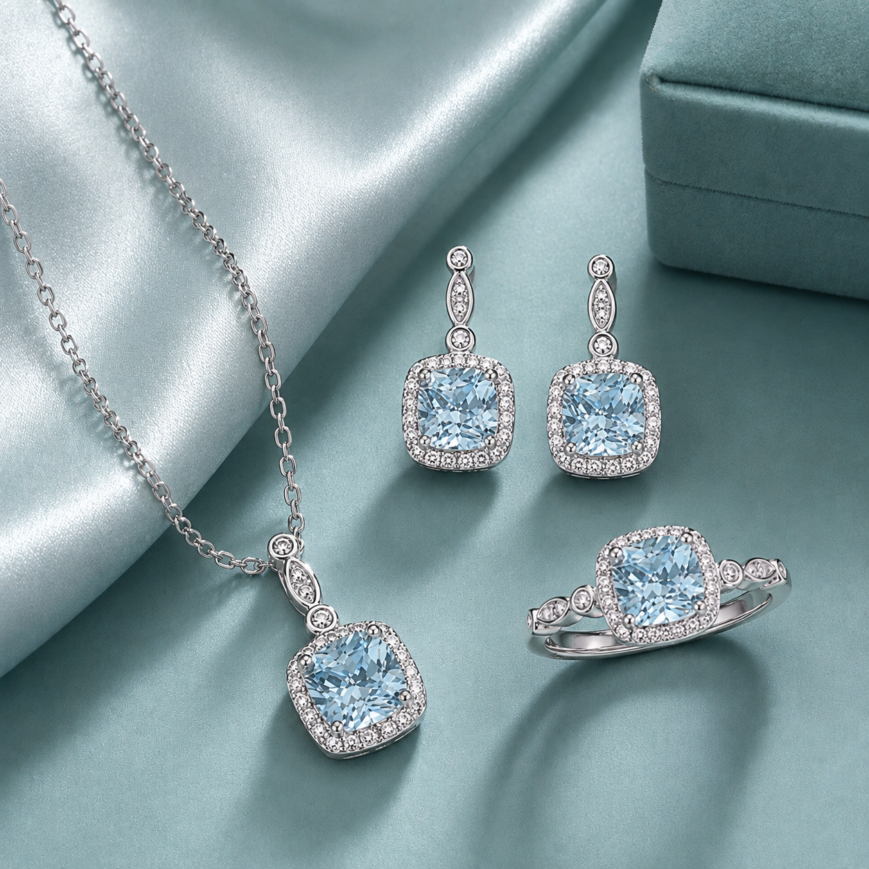 Aquamarine Blue Diamond Jewellery Set