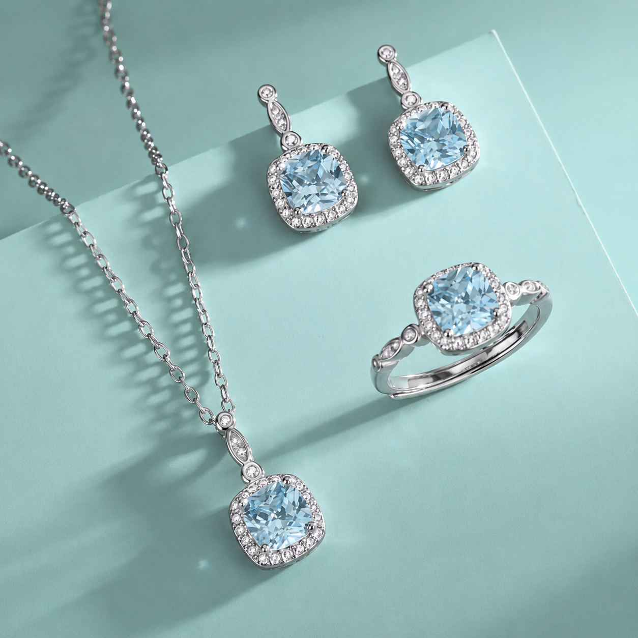 Aquamarine Blue Diamond Jewellery Set