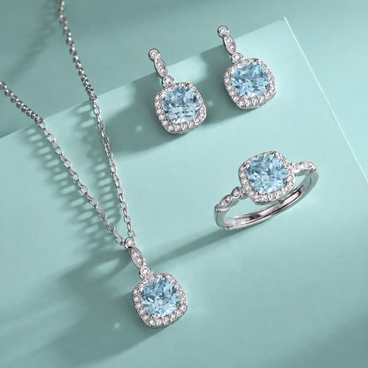 Aquamarine Blue Diamond Jewellery Set
