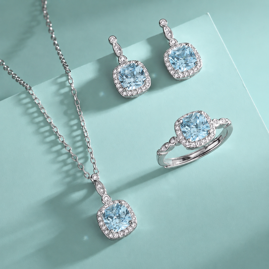 Aquamarine Blue Diamond Jewellery Set