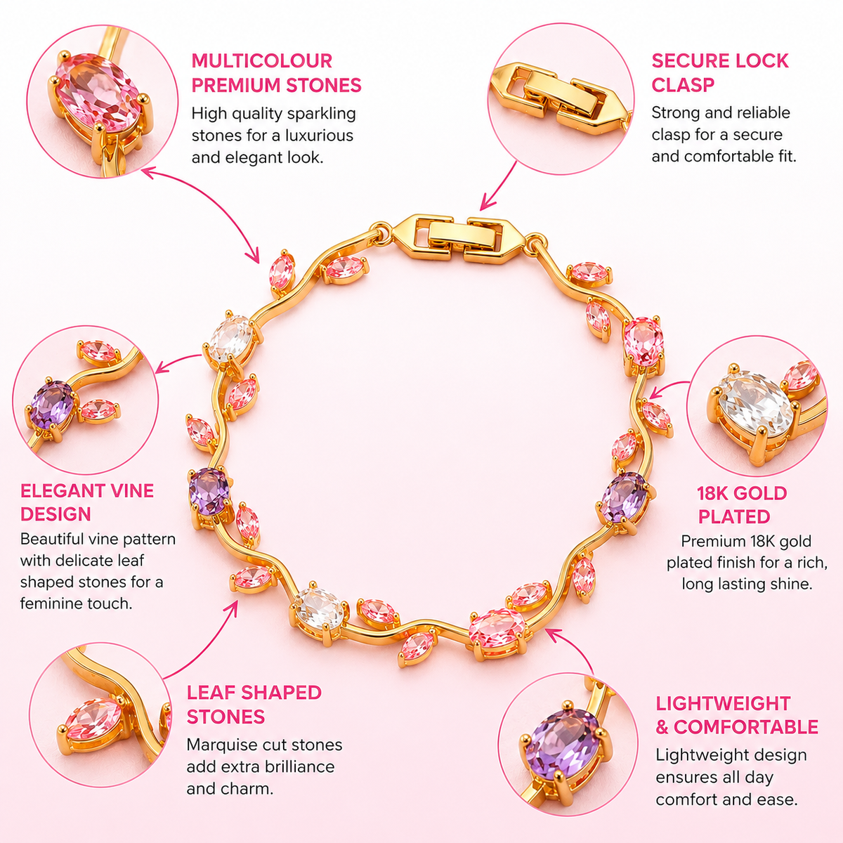 Tulip Floral Gemstone Bracelet